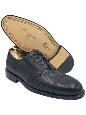 NEW Giorgio Brutini Black Lizard Print Leather Cap-toe Oxford Men 8M Dress Shoes